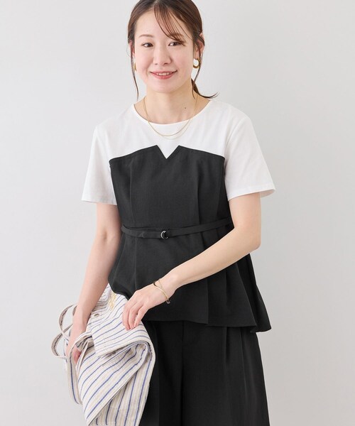 ROPE' PICNIC(ロペピクニック)の「【cahoさんコラボ】低身長・小柄さんサイズ エアリーリネンライク ドッキングカットトップス(Tシャツ/カットソー・レディース・ブラック/ダークブラウン/キャメル/ベージュ/ネイビー・F)」の17枚目の写真