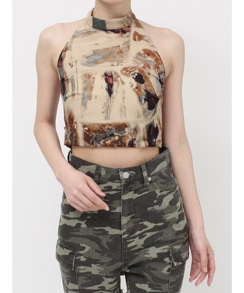 EVRIS（エヴリス）の「バックリボン ホルターネックトップス（シャツ/ブラウス・レディース・ネイビー/ブラウン/ブラック/マスタード・F）」の4枚目の写真