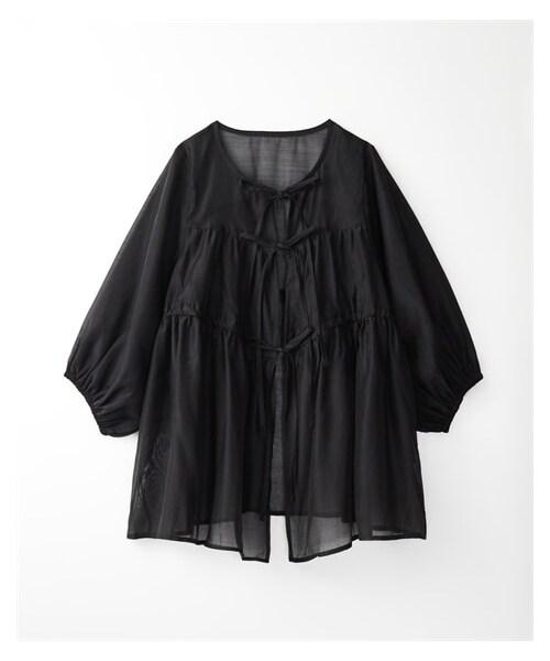 nissen（ニッセン）の「【Be praised】前リボンシアーブラウス（シャツ/ブラウス・レディース・ブラック/オフホワイト・M/L/LL）」の2枚目の写真