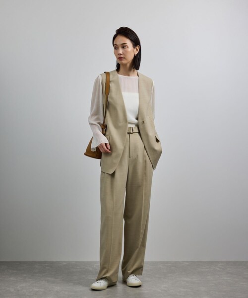 ROPE'(ロペ)の「【洗える】ウール混ツイル ベルト付きツータックワイドパンツ/セットアップ対応【WEB・一部店舗限定】(その他パンツ・レディース・ブラック/ベージュ・36/38)」の12枚目の写真