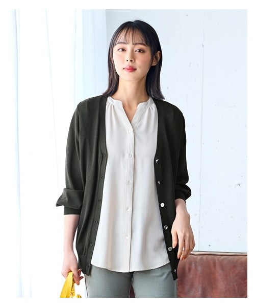 nissen（ニッセン）の「大きいサイズ ひんやりサマーニットオーバーサイズカーディガン（UVカット・接触冷感・遮熱）（カーディガン/ボレロ・レディース・ミントグリーン/黒/モカグレー/ディープブルー・L/LL/3L/4L/5L/6L/8L/10L）」の9枚目の写真