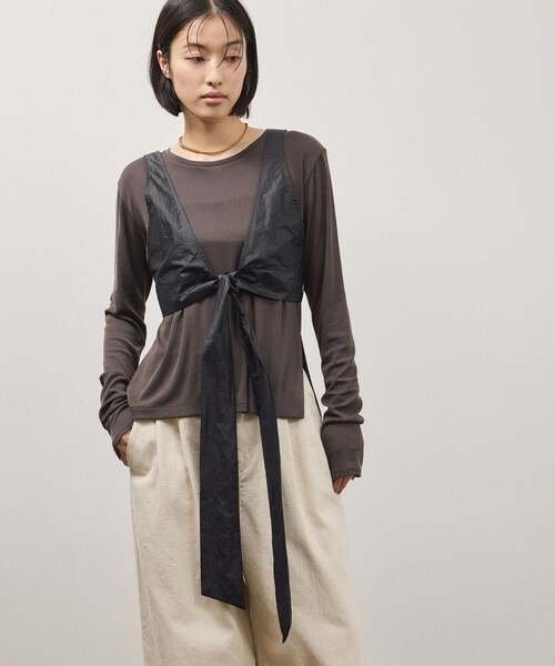 ADAM ET ROPE'（アダムエロペ）の「リボンタンクコンビロンT（Tシャツ/カットソー・レディース・ホワイト系/ダークブラウン系・F）」の15枚目の写真