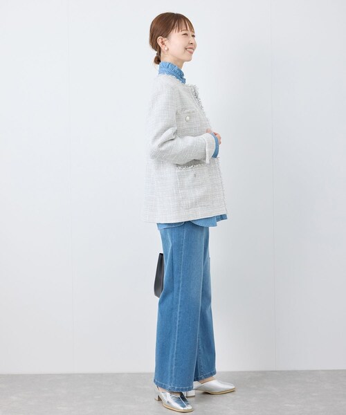 ROPE' PICNIC（ロペピクニック）の「セレモニー・通勤対応/ツイードジャケット/リンクコーデ（ノーカラージャケット・レディース・ブラック系/ライトグレー/オフホワイト/ネイビー・36/38）」の19枚目の写真