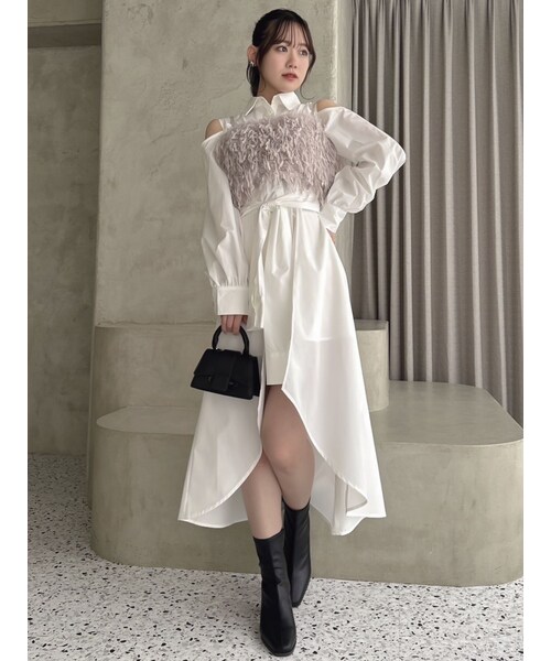 dazzlin（ダズリン）の「レイヤードヘムシャツワンピース（シャツワンピース・レディース・オフホワイト/チャコールグレー/ネイビー/ピンク・S/M）」の6枚目の写真