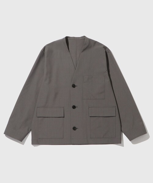 ADAM ET ROPE'(アダムエロペ)の「ドライウーステッドノーカラーカーディガン / ロングシーズン着用可能(カーディガン/ボレロ・メンズ・ブラック/グレー・L/M)」の5枚目の写真