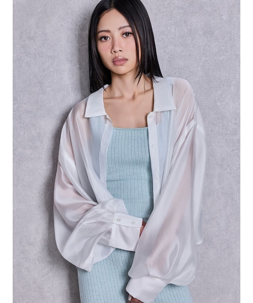 GYDA(ジェイダ)の「シアーショートシャツ(シャツ/ブラウス・レディース・オフホワイト/ブラック・F)」の1枚目の写真