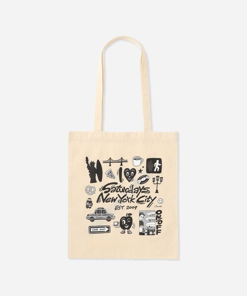 Saturdays NYC(サタデーズ ニューヨークシティ )の「Chocomoo x Saturdays NYC Tote Bag(トートバッグ・レディース・ブラック/キナリ/ワイン・F)」の2枚目の写真