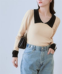 nissen | 配色衿付ニット(ニット/セーター)