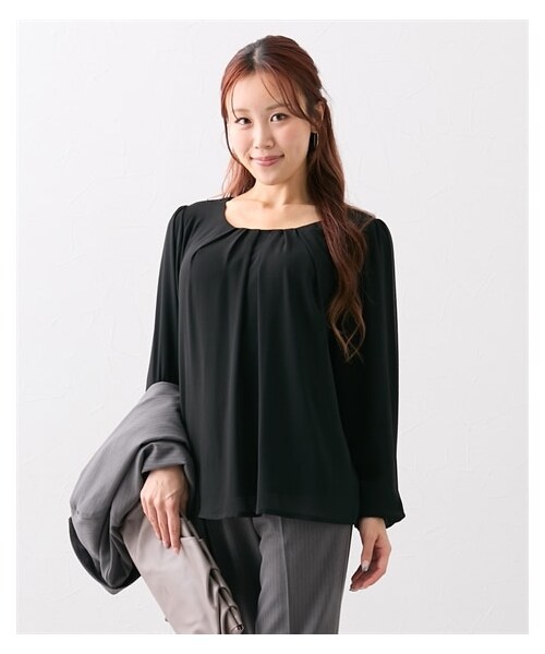 nissen（ニッセン）の「【大きい胸専用】フロントタックシフォン長袖ブラウス（裏地付き）（シャツ/ブラウス・レディース・オフホワイト/ブラック・FM/FL/FLL/F3L）」の6枚目の写真