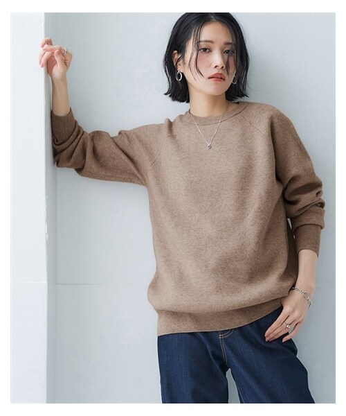 nissen（ニッセン）の「スウェットライクラグランニット（ニット/セーター・レディース・ミルクベージュ/杢グレー/バーガンディー/黒/ロイヤルブルー/グレープ/モカベージュ杢/ネイビー杢/ライラック杢・S/M/L/LL/3L/4L/5L/6L）」の4枚目の写真