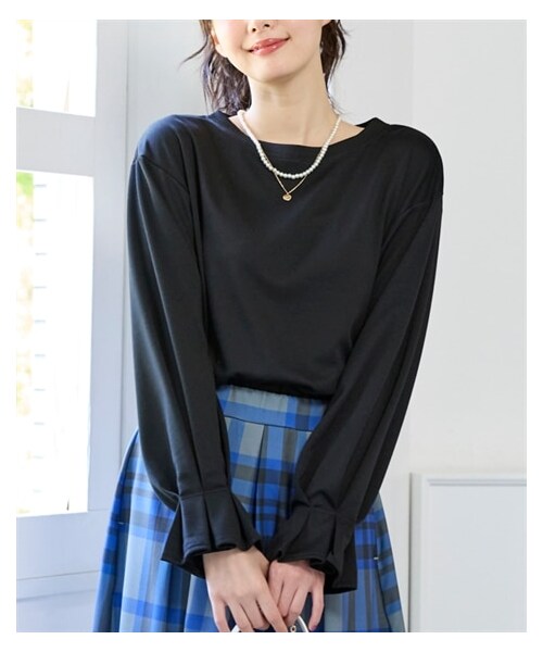 nissen（ニッセン）の「大きいサイズ キャンディースリーブロングTシャツ（Tシャツ/カットソー・レディース・黒/チャコールグレー/モカ・L~LL相当/3L~4L相当/5L~6L相当/8L相当/10L相当/不要1/不要2/不要3）」の7枚目の写真