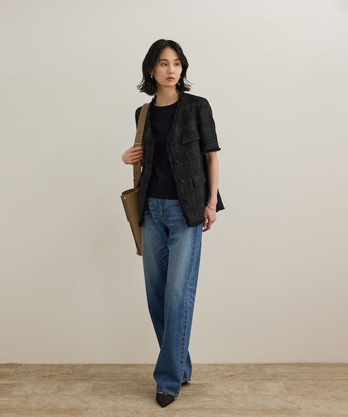 ROPE'（ロペ）の「サマーツイードハーフスリーブジャケット（ノーカラージャケット・レディース・ブラック/オフホワイト・F）」の17枚目の写真