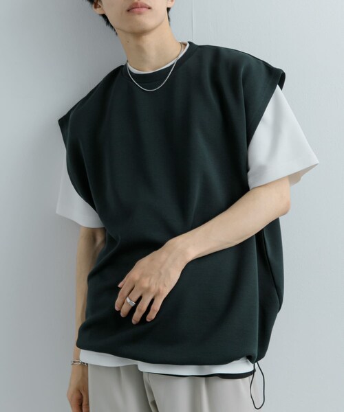 SENSE OF PLACE by URBAN RESEARCH（センスオブプレイスバイアーバンリサーチ）の「エクストラルーズドローコードノースリーブTシャツ（Tシャツ/カットソー・メンズ・GREEN/BLACK・M/L）」の4枚目の写真