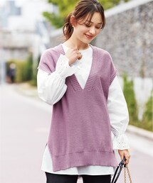 nissen | 大きいサイズドロップショルダーＶネックデザインニットベスト(ベスト)