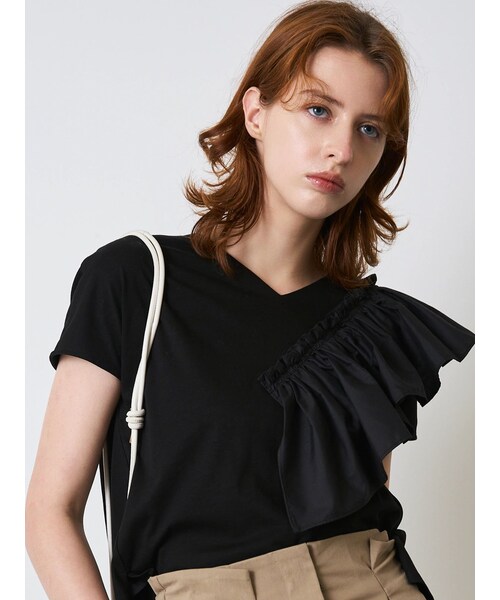 ELENDEEK（エレンディーク）の「FRILL DOCKING CS（Tシャツ/カットソー・レディース・オフホワイト/ブラック・F）」の7枚目の写真