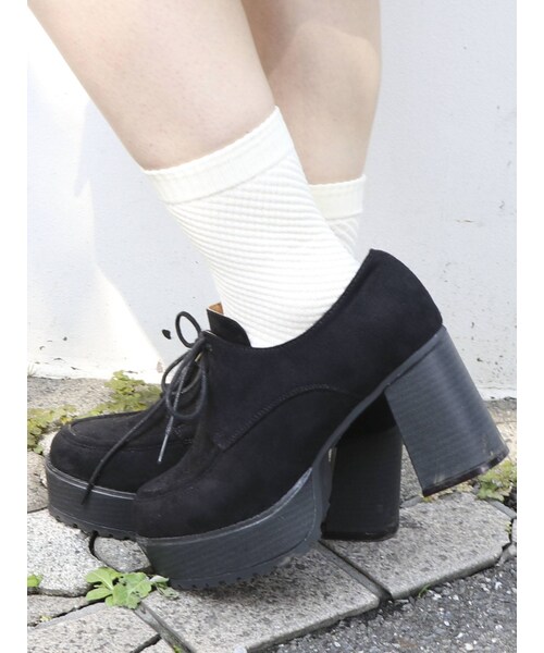 スエードチャンキーヒールレースアップシューズ