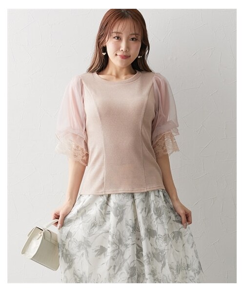 nissen（ニッセン）の「【大きい胸専用】シアーラメテレコデザインスリーブプルオーバー（Tシャツ/カットソー・レディース・オフホワイト/ブラック/ピンク・FM/FL/FLL/F3L）」の11枚目の写真