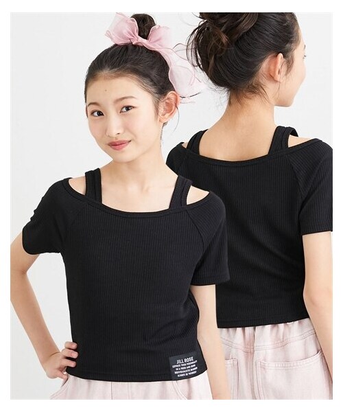 nissen（ニッセン）の「選べる♪カップ付き半袖デザインTシャツ（女の子）（Tシャツ/カットソー・キッズ・オフホワイト(肩開き風)/アイスブルー(肩開き風)/黒(肩開き風)/オフホワイト(クロスデザイン)/アイスブルー(クロスデザイン)/黒(クロスデザイン)・140/150/160）」の12枚目の写真