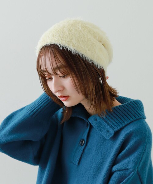 SENSE OF PLACE by URBAN RESEARCH(センスオブプレイスバイアーバンリサーチ)の「『別注』さらさ×SENSE OF PLACE シャギービーニー(ニットキャップ/ビーニー・レディース・OFF WHITE/GRAY・one)」の3枚目の写真