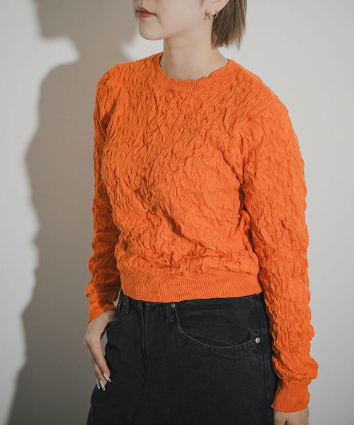 THE GOODLAND MARKET（ザグッドランドマーケット）の「COOHEM　CRUSHED CABLE KNIT PULLOVER（ニット/セーター・レディース・19BLACK/60SAX/24ORANGE・Free）」の3枚目の写真