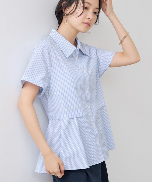 VIS(ビス)の「ペプラム切替キャップスリーブシャツ(シャツ/ブラウス・レディース・ネイビー/サックス/ピンク・F)」の8枚目の写真
