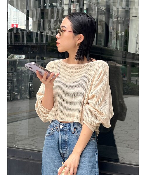 Ungrid（アングリッド）の「ショートメッシュロングスリーブTee（Tシャツ/カットソー・レディース・アイボリー/チャコールグレー/ブラック/レッド・F）」の20枚目の写真