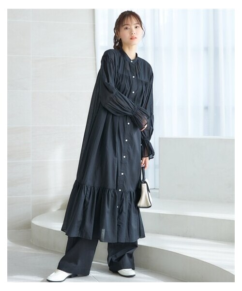 nissen（ニッセン）の「大きいサイズ　シアーギャザーワンピース　miclat（ワンピース・レディース・ブルー系/黒系・L/LL/3L/4L/5L/6L/8L/10L）」の8枚目の写真