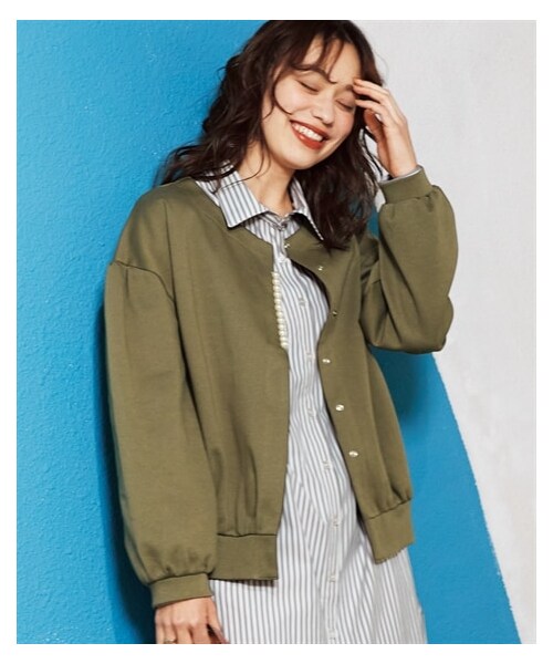 nissen（ニッセン）の「大きいサイズゆるシルエットやわらかデザインジャケット（ノーカラージャケット・レディース・黒/カーキ・L/LL/3L/4L/5L/6L/8L/10L）」の12枚目の写真