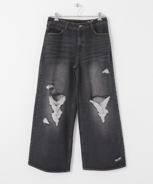 SENSE OF PLACE by URBAN RESEARCH（センスオブプレイスバイアーバンリサーチ）の「『ユニセックス』ダメージデニムワイドパンツ（デニムパンツ・メンズ・BLACK/D.INDIGO・M/L）」の13枚目の写真