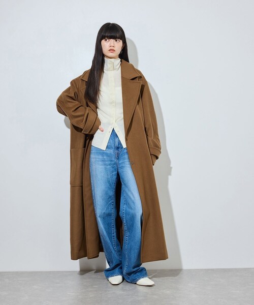 ADAM ET ROPE'(アダムエロペ)の「【サステナブル】Super140’sシャルムビーバーマキシコート(チェスターコート・レディース・ブラック/ブラウン系/キャメル・36/38)」の8枚目の写真