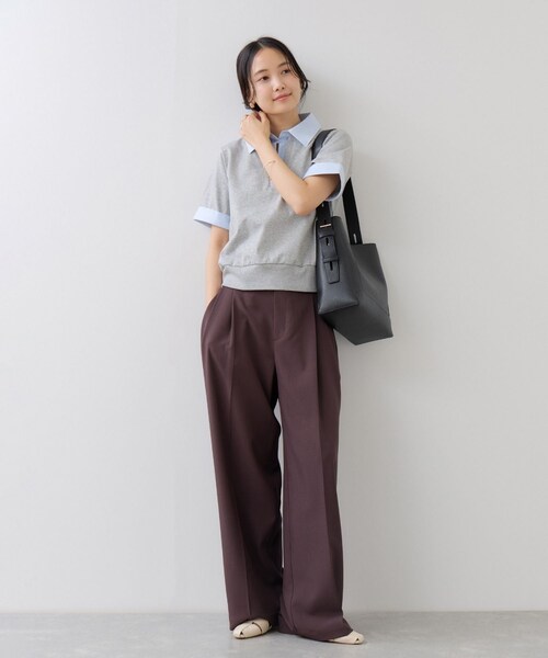 VIS(ビス)の「ICE BEAUTY ドッキング衿ハーフスリーブプルオーバー/UVケア・接触冷感・汗染み防止(Tシャツ/カットソー・レディース・チャコール/ライトグレー/オフホワイト・F)」の15枚目の写真