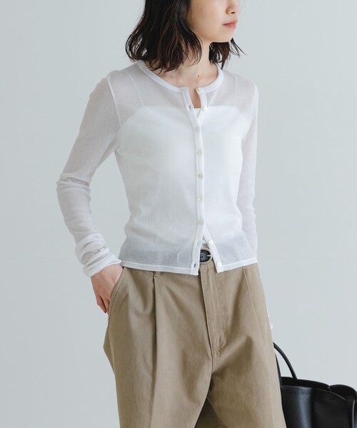URBAN RESEARCH（アーバンリサーチ）の「『MADE IN JAPAN』シアーテレコショートカーディガン（カーディガン/ボレロ・レディース・NAVY/WHITE/BUTTER・FREE）」の4枚目の写真
