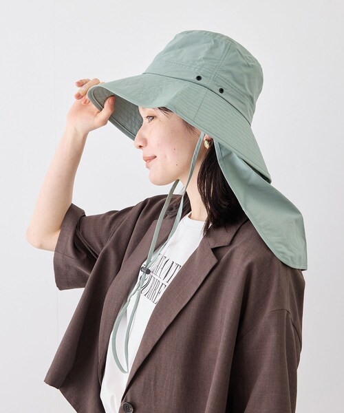 ROPE' PICNIC(ロペピクニック)の「日よけ付きアドベンチャーハット/UVカット・撥水・抗菌防臭(ハット・レディース・ブラック/ベージュ/ライトグリーン・F)」の3枚目の写真