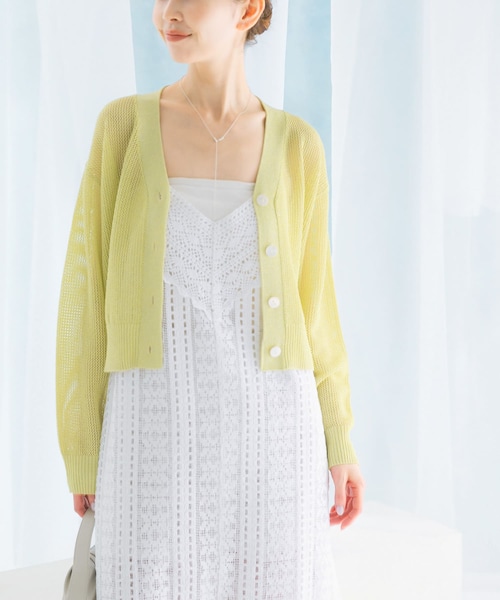 URBAN RESEARCH ROSSO（アーバンリサーチロッソ）の「メッシュラメショートカーディガン（カーディガン/ボレロ・レディース・BEIGE/YELLOW/BLACK・FREE）」の3枚目の写真