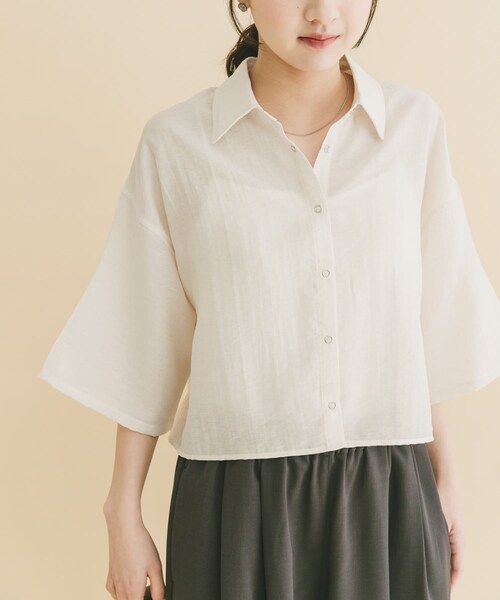 ITEMS URBANRESEARCH(アイテムズ アーバンリサーチ)の「ドットボタンハンソデシアーシャツ(シャツ/ブラウス・レディース・OFF/BLK/BRN/BLU・Free)」の6枚目の写真