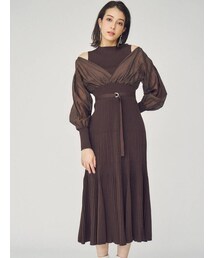 MERCURYDUO | ロングスリーブ異素材ドッキングフレアニットワンピース(ワンピース)