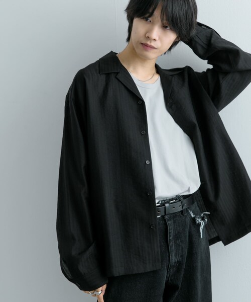 SENSE OF PLACE by URBAN RESEARCH(センスオブプレイスバイアーバンリサーチ)の「シアーストライプオープンカラーシャツ(シャツ/ブラウス・メンズ・BLACK/GREIGE/KHAKI・M/L)」の19枚目の写真