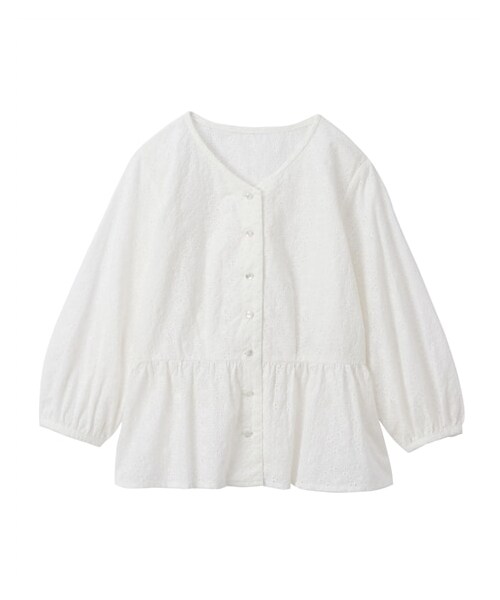 nissen（ニッセン）の「綿100％透かし刺繍Vネックペプラムブラウス（シャツ/ブラウス・レディース・オフホワイト/ブラック・PSS/PS/PM/PL）」の17枚目の写真