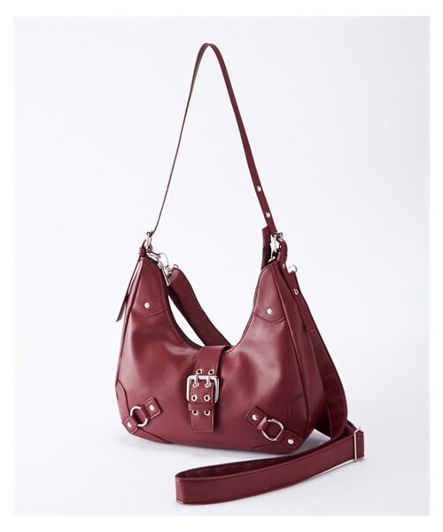 nissen（ニッセン）の「肩ひも長め　スタッズデザインバックル付２WAYショルダーバッグ（ショルダーバッグ・メンズ・黒/ボルドー/シルバー・Y/LL）」の2枚目の写真