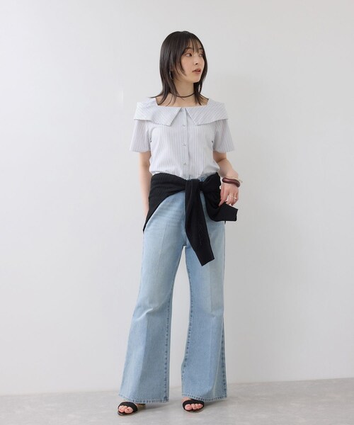 VIS（ビス）の「【夏トク価格】オフショルライクハーフスリーブブラウス/イージーケア（シャツ/ブラウス・レディース・ホワイト系/ダークブラウン系/ブルー系・F）」の9枚目の写真