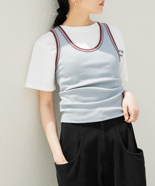 KBF（ケイビーエフ）の「バイカラータンクトップ（タンクトップ・レディース・L.BEIGE/BLUE GRAY/D.BROWN・one）」の3枚目の写真