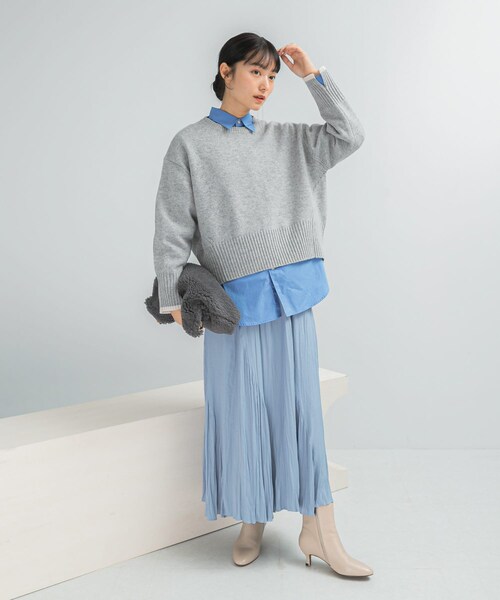 URBAN RESEARCH ROSSO（アーバンリサーチロッソ）の「『WEB/一部店舗限定』エクストラファインシームデザインニット（ニット/セーター・レディース・PEARLWHITE/LEMON/BABY PINK/LOYAL BLUE/GRAY×WH/BROWN×RED・FREE）」の14枚目の写真
