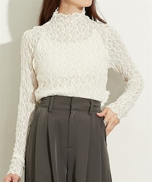 nissen | ストレッチレースボトルネックトップス(Tシャツ/カットソー)