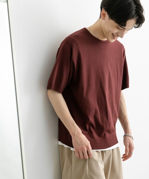 SENSE OF PLACE by URBAN RESEARCH(センスオブプレイスバイアーバンリサーチ)の「クルーネックニットショートスリーブTシャツ(ニット/セーター・メンズ・BLACK/BROWN/GREEN・M/L)」の2枚目の写真