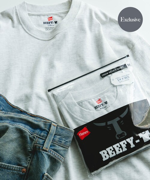 URBAN RESEARCH DOORS（アーバンリサーチドアーズ）の「『別注』HANES×DOORS　BEEFY-T DOORS FIT SHORT-SLEEVE（Tシャツ/カットソー・メンズ・ホワイト/ブラック/アッシュグレー/ブラウン/インディゴ/ネイビー・M/L/XL/XXL/XXXL）」の3枚目の写真