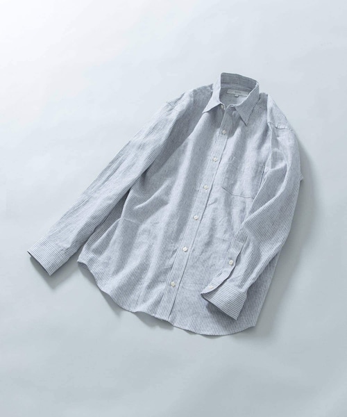 URBAN RESEARCH ROSSO（アーバンリサーチロッソ）の「『WEB限定』『XLサイズあり』リラックスコットンリネンレギュラーカラー長袖シャツ（シャツ/ブラウス・メンズ・BLU STRIPE/WHITE/NAVY/BEIGE/BLUE/BEG STRIPE・S/M/L/XL）」の5枚目の写真
