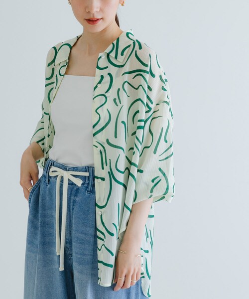 URBAN RESEARCH（アーバンリサーチ）の「『イージーケア』ドローイングアートプリントシャツ（シャツ/ブラウス・レディース・GREEN/RED・FREE）」の6枚目の写真