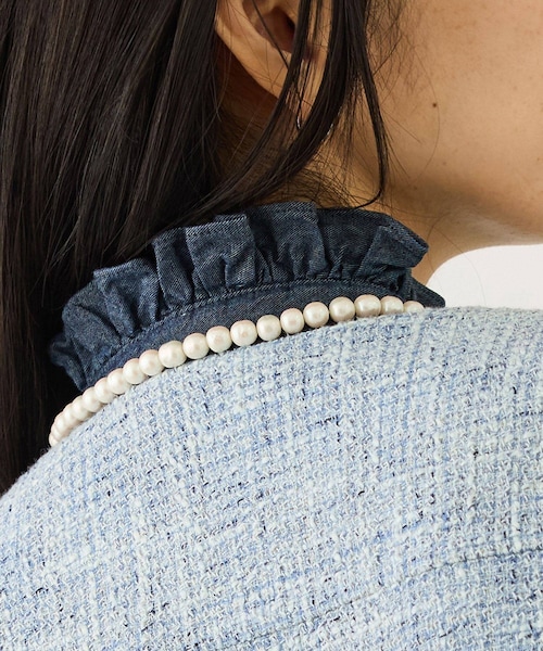 ROPE'（ロペ）の「ツイードノーカラージャケット（ノーカラージャケット・レディース・キナリ系/サックス・F）」の10枚目の写真