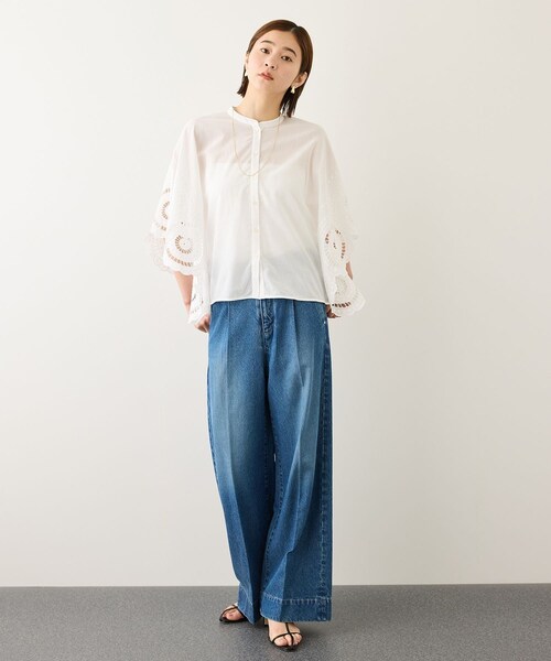 ROPE'(ロペ)の「INDIAコットンボイルシフリー刺繍ケープ(ポンチョ)ブラウス/セットアップ対応・イージーケア(シャツ/ブラウス・レディース・ブラック/ホワイト・F)」の14枚目の写真