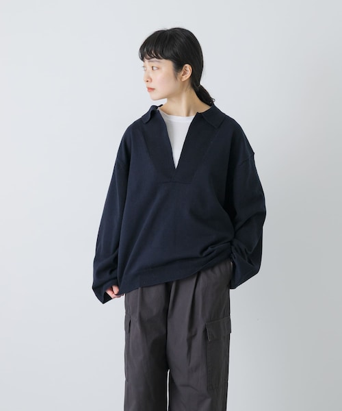 かぐれ(カグレ)の「UNDECORATED LINEN/COTTON BIG KNIT TOP(ニット/セーター・レディース・D.NAVY/OFF WHITE・0)」の7枚目の写真